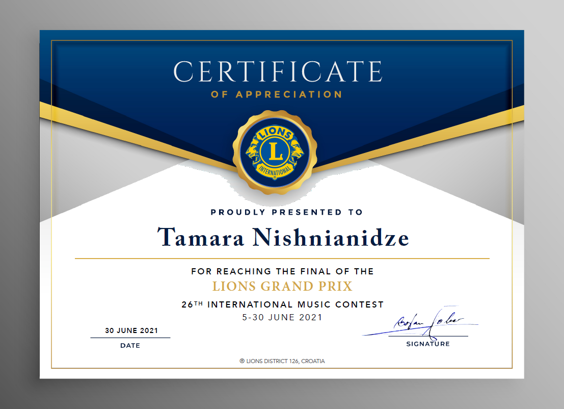 Lions Grand Prix — Certificate of Appreciation