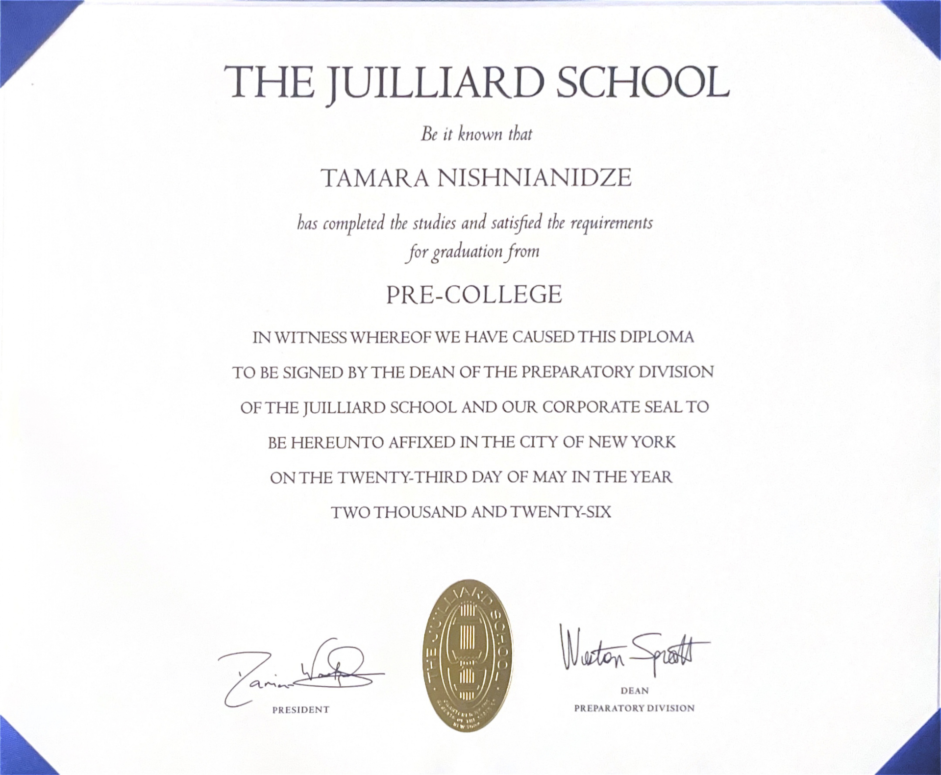 Juilliard Pre-College Diploma